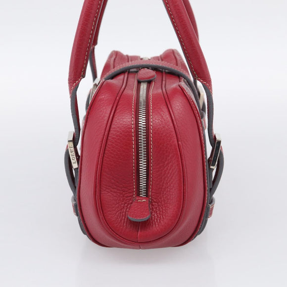 LOEWE Sender Hand Bag Leather Red Silver Auth ki6966M