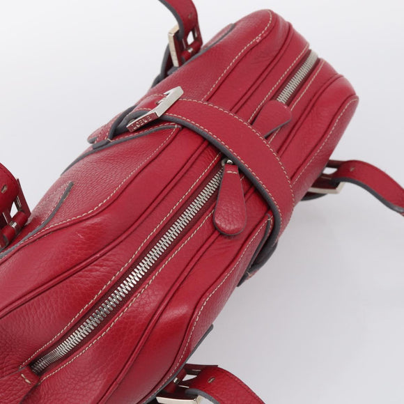 LOEWE Sender Hand Bag Leather Red Silver Auth ki6966M
