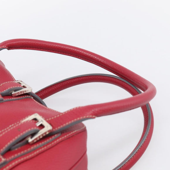 LOEWE Sender Hand Bag Leather Red Silver Auth ki6966M