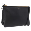 CELINE Trio Large Shoulder Bag Leather Black Gold Auth ki6971M-1