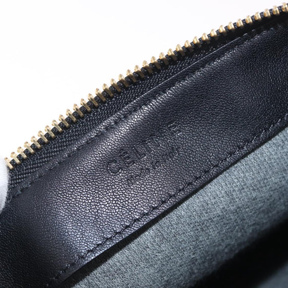 CELINE Trio Large Shoulder Bag Leather Black Gold Auth ki6971M