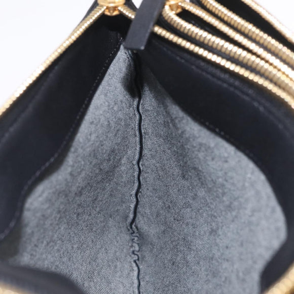 CELINE Trio Large Shoulder Bag Leather Black Gold Auth ki6971M