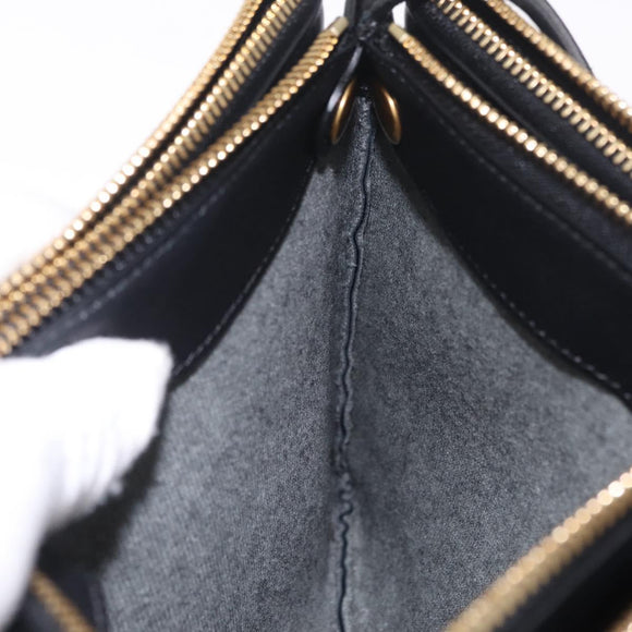 CELINE Trio Large Shoulder Bag Leather Black Gold Auth ki6971M