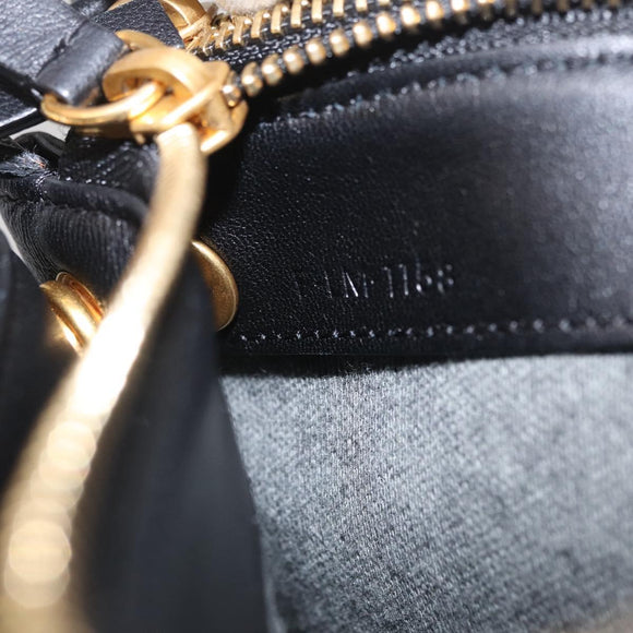 CELINE Trio Large Shoulder Bag Leather Black Gold Auth ki6971M