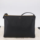 CELINE Trio Large Shoulder Bag Leather Black Gold Auth ki6971M-28