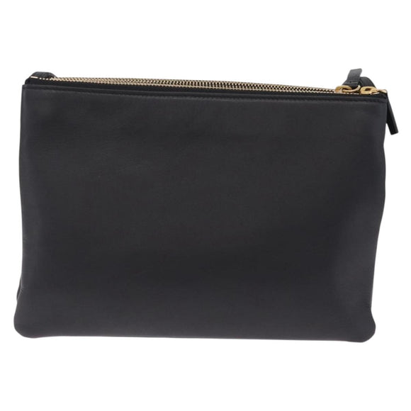 CELINE Trio Large Shoulder Bag Leather Black Gold Auth ki6971M