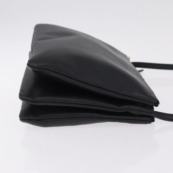 CELINE Trio Large Shoulder Bag Leather Black Gold Auth ki6971M