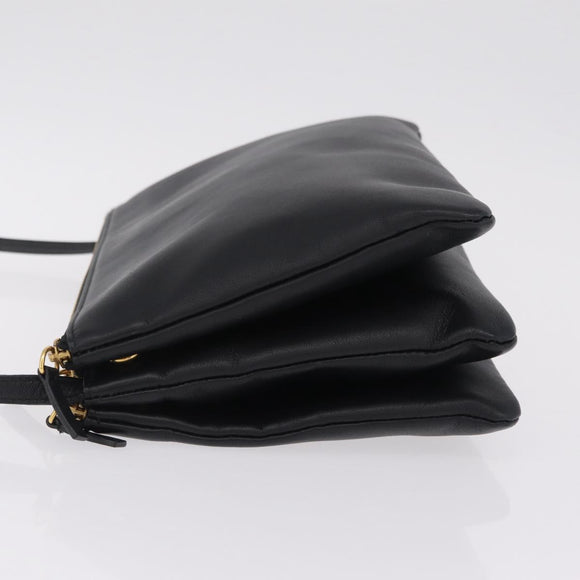 CELINE Trio Large Shoulder Bag Leather Black Gold Auth ki6971M