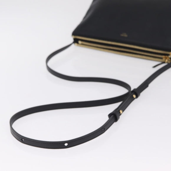CELINE Trio Large Shoulder Bag Leather Black Gold Auth ki6971M