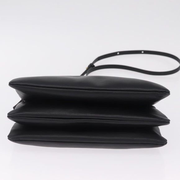 CELINE Trio Large Shoulder Bag Leather Black Gold Auth ki6971M