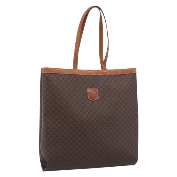 CELINE Macadam Canvas Tote Bag PVC Leather Brown Gold Auth ki6972A