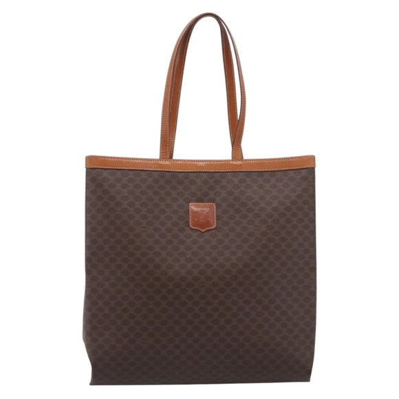 CELINE Macadam Canvas Tote Bag PVC Leather Brown Gold Auth ki6972A