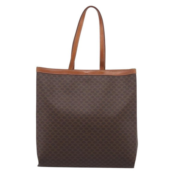 CELINE Macadam Canvas Tote Bag PVC Leather Brown Gold Auth ki6972A