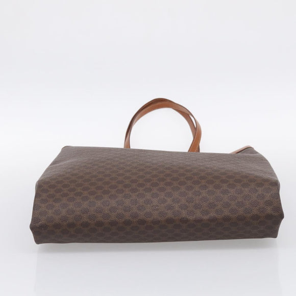 CELINE Macadam Canvas Tote Bag PVC Leather Brown Gold Auth ki6972A