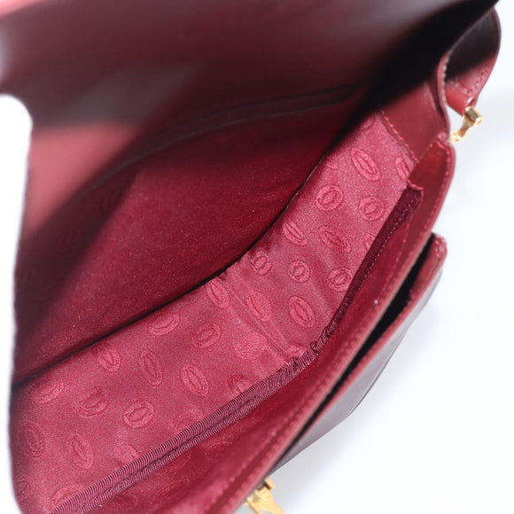 Cartier Shoulder Bag Leather Bordeaux Gold Auth ki6976V