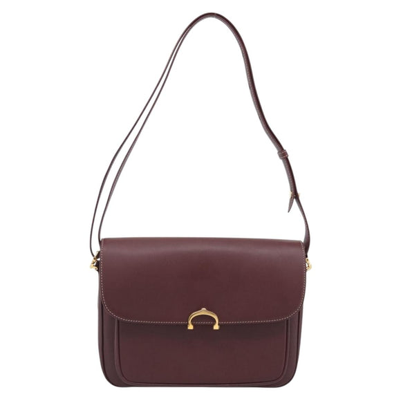 Cartier Shoulder Bag Leather Bordeaux Gold Auth ki6976V