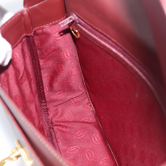 Cartier Shoulder Bag Leather Bordeaux Gold Auth ki6976V