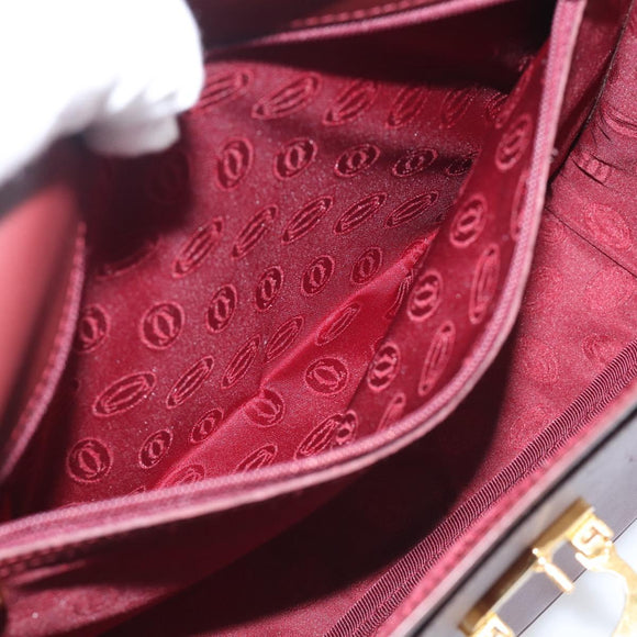 Cartier Shoulder Bag Leather Bordeaux Gold Auth ki6976V
