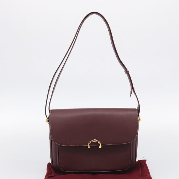 Cartier Shoulder Bag Leather Bordeaux Gold Auth ki6976V