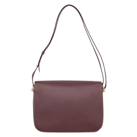 Cartier Shoulder Bag Leather Bordeaux Gold Auth ki6976V
