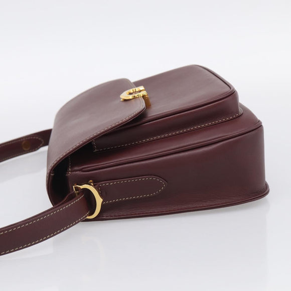 Cartier Shoulder Bag Leather Bordeaux Gold Auth ki6976V