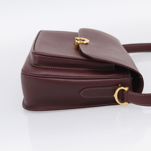 Cartier Shoulder Bag Leather Bordeaux Gold Auth ki6976V