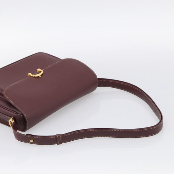 Cartier Shoulder Bag Leather Bordeaux Gold Auth ki6976V