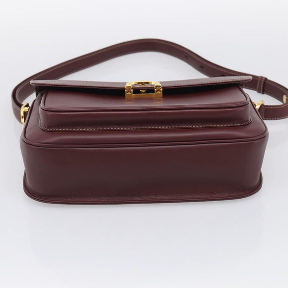 Cartier Shoulder Bag Leather Bordeaux Gold Auth ki6976V