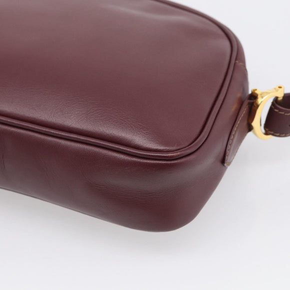 Cartier Shoulder Bag Leather Bordeaux Gold Auth ki6977