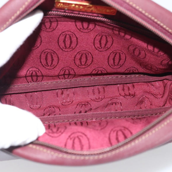 Cartier Shoulder Bag Leather Bordeaux Gold Auth ki6977