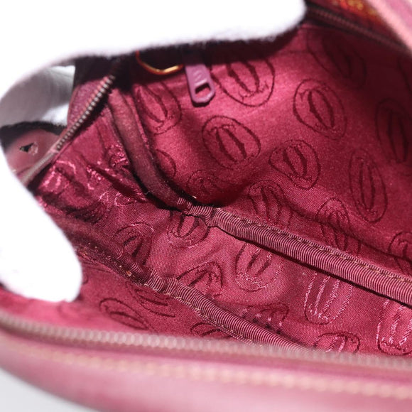 Cartier Shoulder Bag Leather Bordeaux Gold Auth ki6977