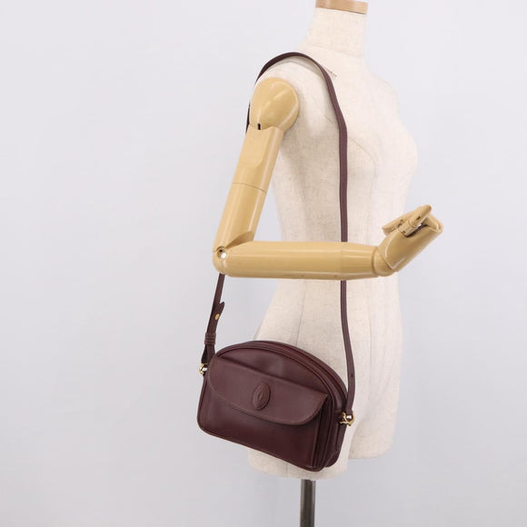 Cartier Shoulder Bag Leather Bordeaux Gold Auth ki6977