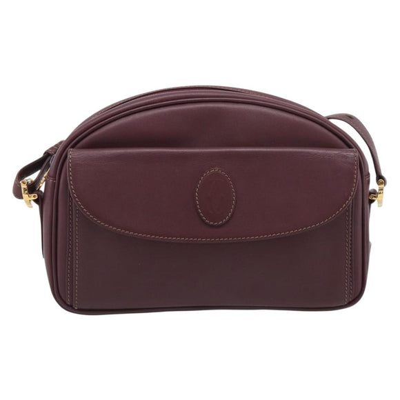 Cartier Shoulder Bag Leather Bordeaux Gold Auth ki6977