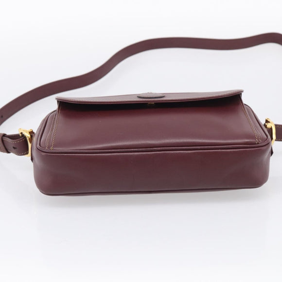 Cartier Shoulder Bag Leather Bordeaux Gold Auth ki6977