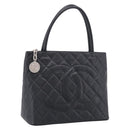 CHANEL COCO Mark Standard Tote Bag Caviar Skin Black Silver CC Auth ki6980M-1