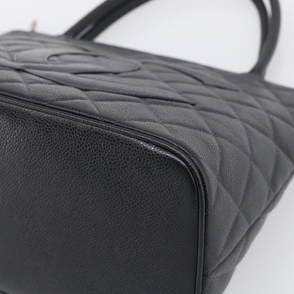 CHANEL COCO Mark Standard Tote Bag Caviar Skin Black Silver CC Auth ki6980M