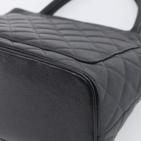 CHANEL COCO Mark Standard Tote Bag Caviar Skin Black Silver CC Auth ki6980M