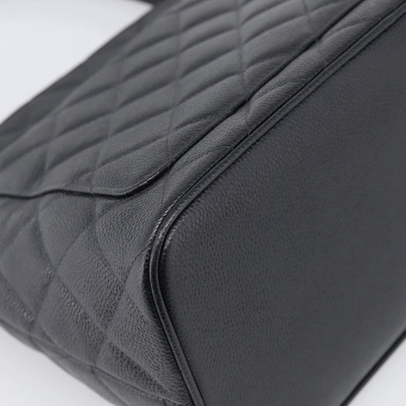 CHANEL COCO Mark Standard Tote Bag Caviar Skin Black Silver CC Auth ki6980M