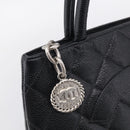 CHANEL COCO Mark Standard Tote Bag Caviar Skin Black Silver CC Auth ki6980M-14