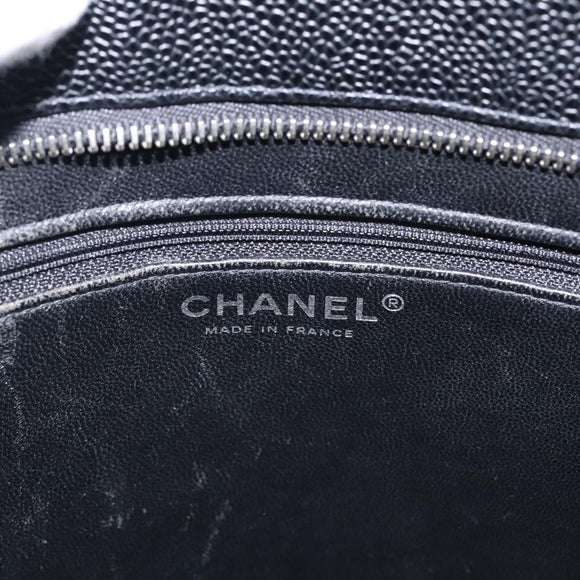 CHANEL COCO Mark Standard Tote Bag Caviar Skin Black Silver CC Auth ki6980M