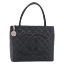 CHANEL COCO Mark Standard Tote Bag Caviar Skin Black Silver CC Auth ki6980M-2