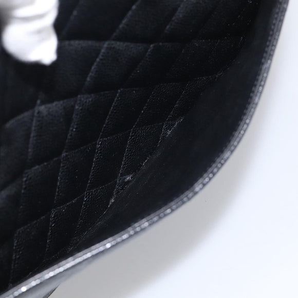 CHANEL COCO Mark Standard Tote Bag Caviar Skin Black Silver CC Auth ki6980M