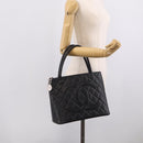 CHANEL COCO Mark Standard Tote Bag Caviar Skin Black Silver CC Auth ki6980M-25