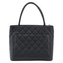CHANEL COCO Mark Standard Tote Bag Caviar Skin Black Silver CC Auth ki6980M-3