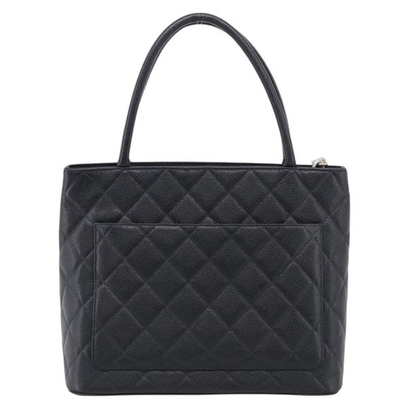CHANEL COCO Mark Standard Tote Bag Caviar Skin Black Silver CC Auth ki6980M