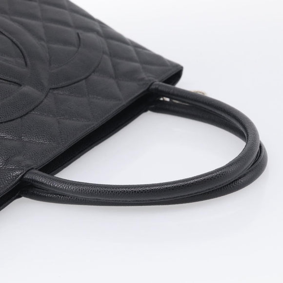 CHANEL COCO Mark Standard Tote Bag Caviar Skin Black Silver CC Auth ki6980M