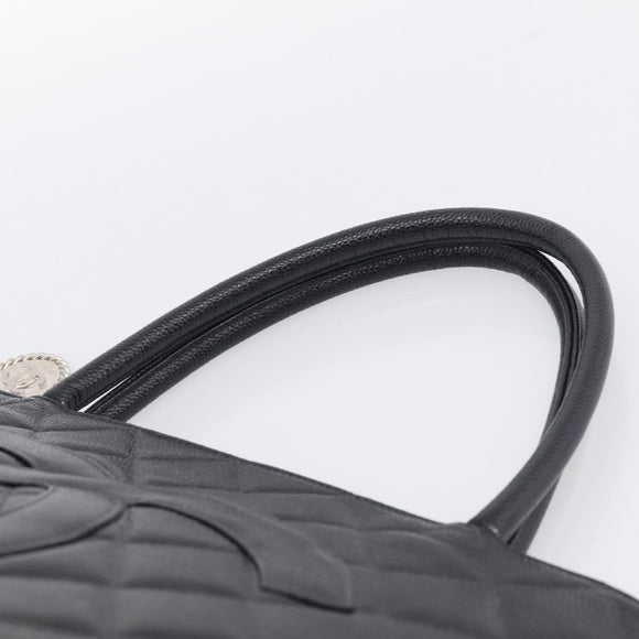 CHANEL COCO Mark Standard Tote Bag Caviar Skin Black Silver CC Auth ki6980M