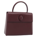 Cartier Turn Lock Hand Bag Leather Bordeaux Gold Auth ki6988M-1