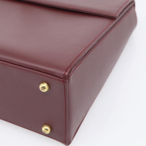 Cartier Turn Lock Hand Bag Leather Bordeaux Gold Auth ki6988M