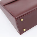 Cartier Turn Lock Hand Bag Leather Bordeaux Gold Auth ki6988M-11